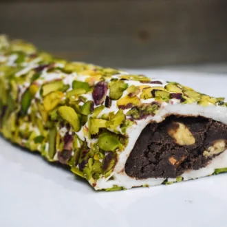 Chocolate and Hazelnut filled Turkish Delight covered with Marshmallow and Pistachio Pieces